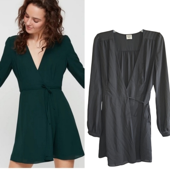 Aritzia Sunday Best Alexi Black Long Sleeve Wrap Mini Dress 4 - Picture 1 of 7